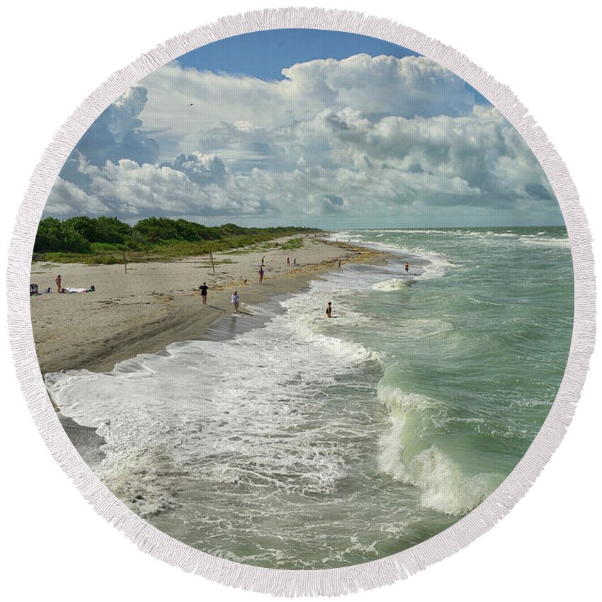 Beach Round Beach Towel featuring the photograph Florida beach in summer by Alison Belsan Horton