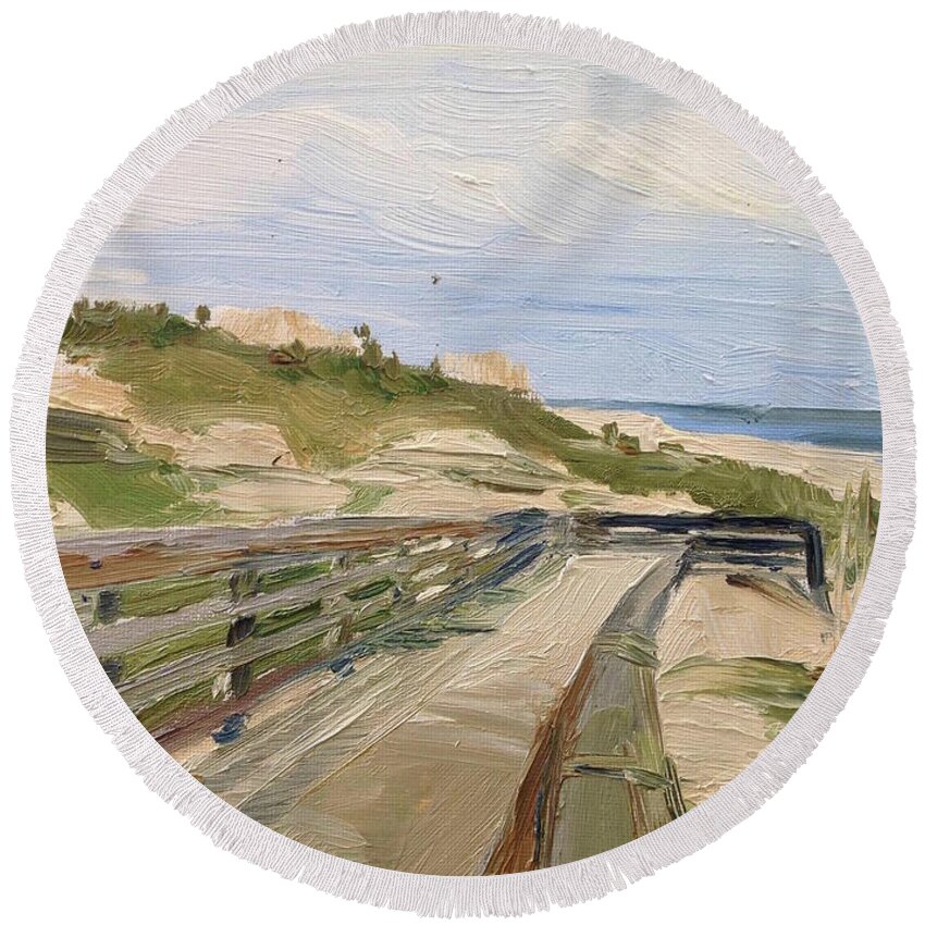 Florida Round Beach Towel featuring the painting Florida Dunes by Oana Godeanu