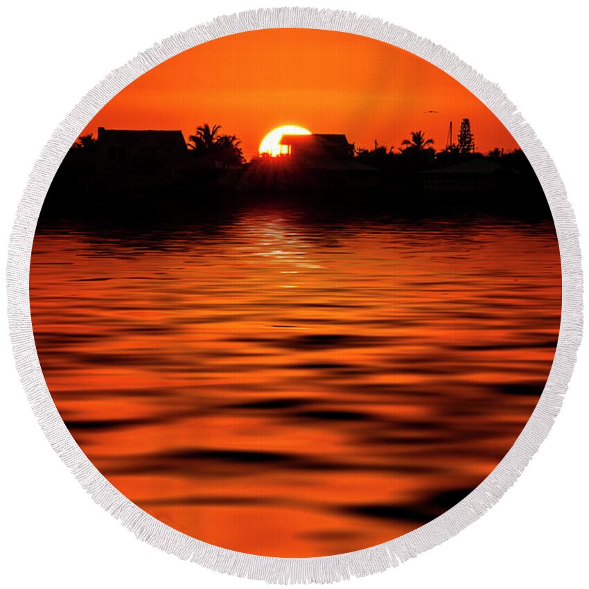 Florida Round Beach Towel featuring the photograph Florida Keys Sunset by Kevin Cable