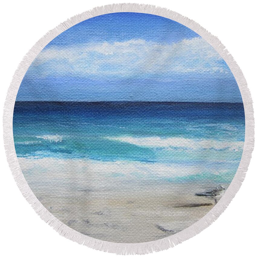 Water Round Beach Towel featuring the painting Florida Seagull by Paula Pagliughi