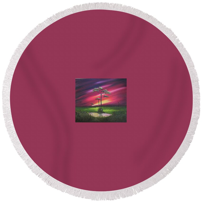 Cliffs Round Beach Towel featuring the painting Florida Sunset by John Johnson