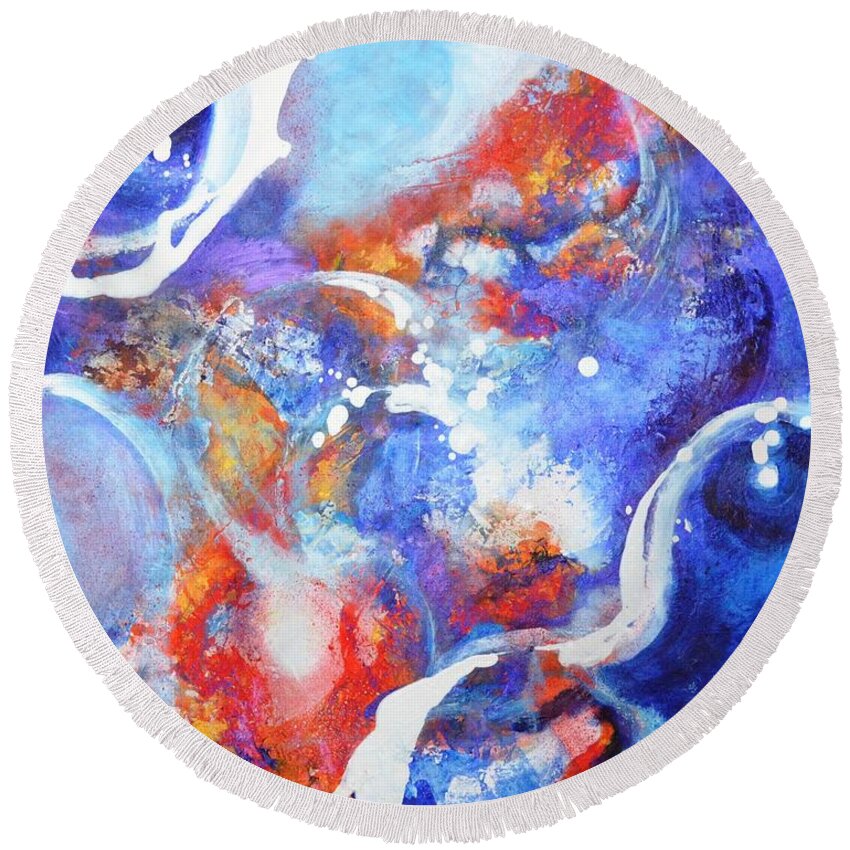 Abstract Round Beach Towel featuring the painting Flow by Betty M M Wong