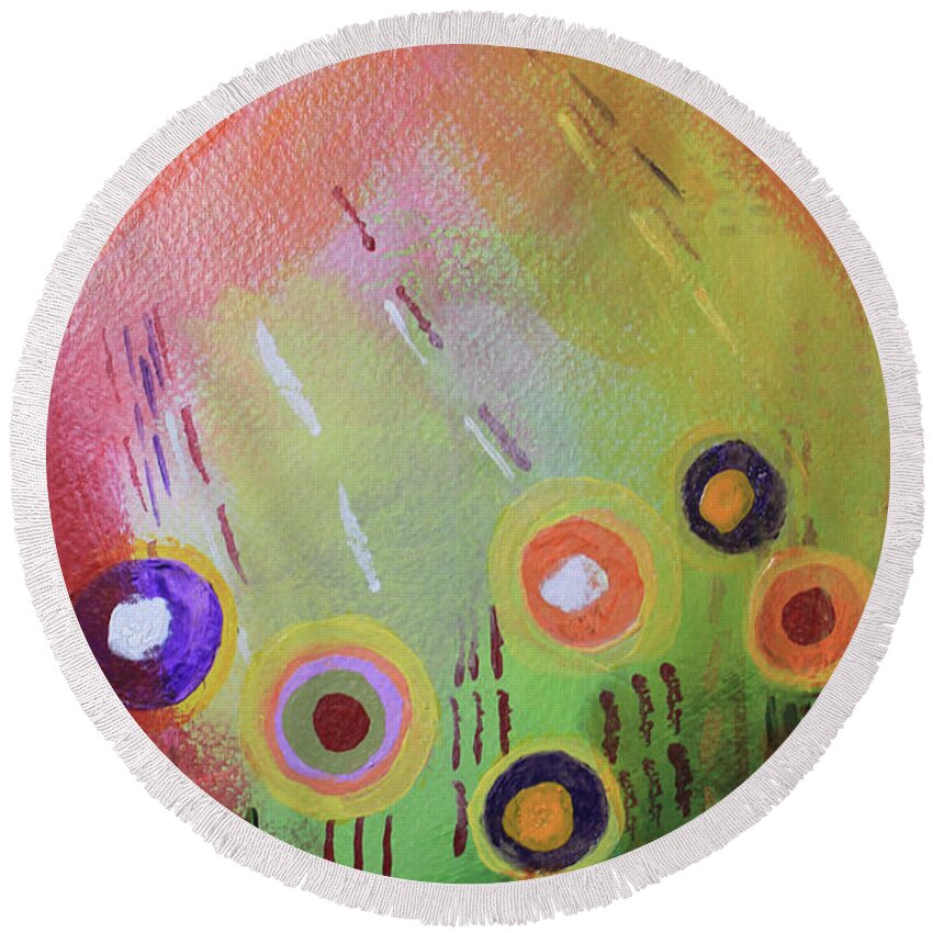 Flower Round Beach Towel featuring the mixed media Flower 1 Abstract by April Burton