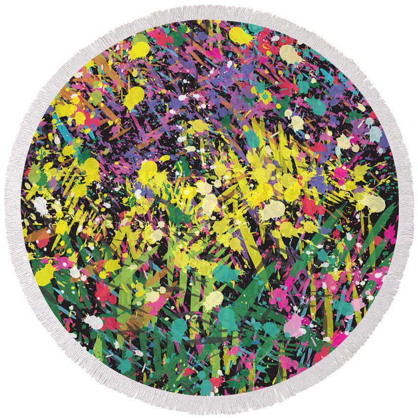 Flower Round Beach Towel featuring the painting Flower bed abstract by Go Van Kampen