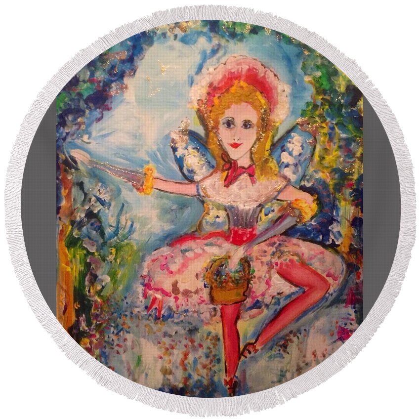 Doll Round Beach Towel featuring the painting Flower fairy Doll by Judith Desrosiers