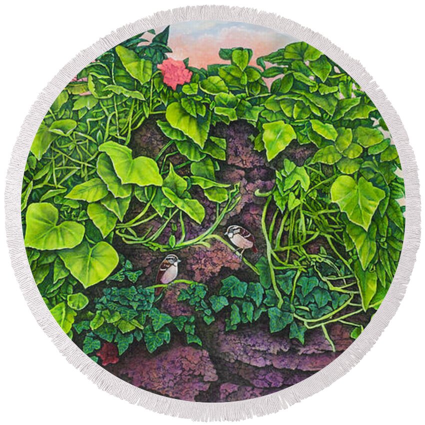 Flower Round Beach Towel featuring the painting Flower Garden VIII by Michael Frank