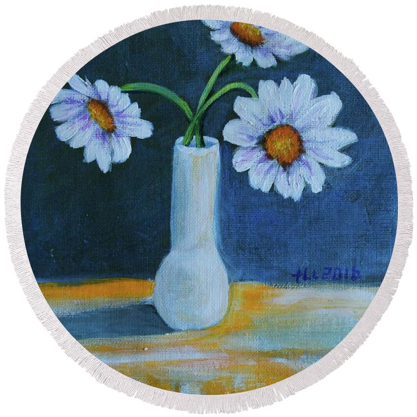 Flowers Round Beach Towel featuring the painting Flowers for Greta by Theresa Cangelosi