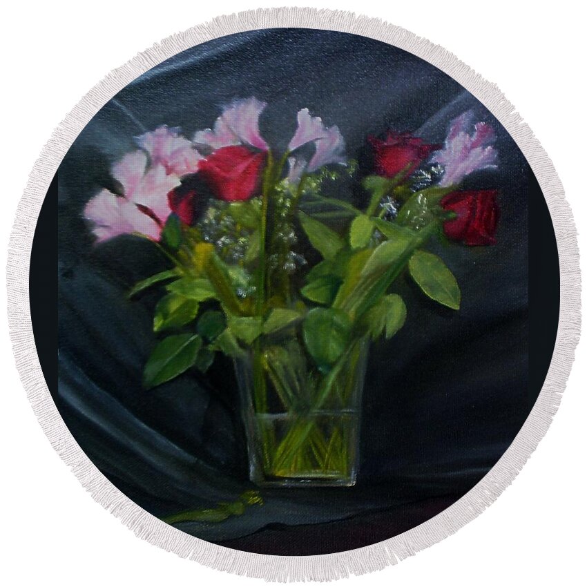Flowers Round Beach Towel featuring the painting Flowers for Sarah by Sheila Mashaw