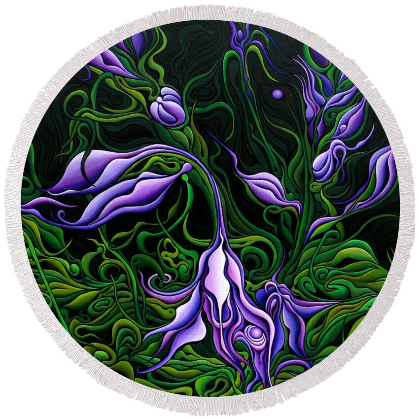 Hosta Round Beach Towel featuring the painting Flowers From the Failed Fiction by Amy Ferrari