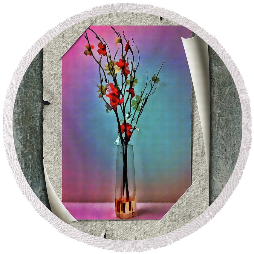 Vase Round Beach Towel featuring the photograph Flowers in a Vase by Reynaldo Williams