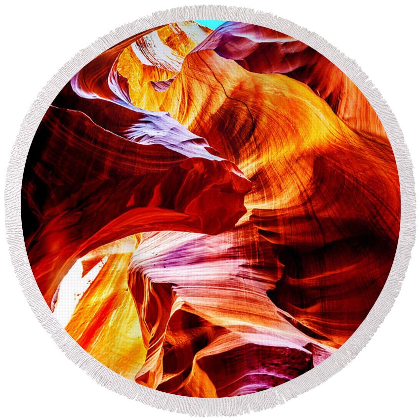 Upper Antelope Canyon Round Beach Towel featuring the photograph Flowing by Az Jackson