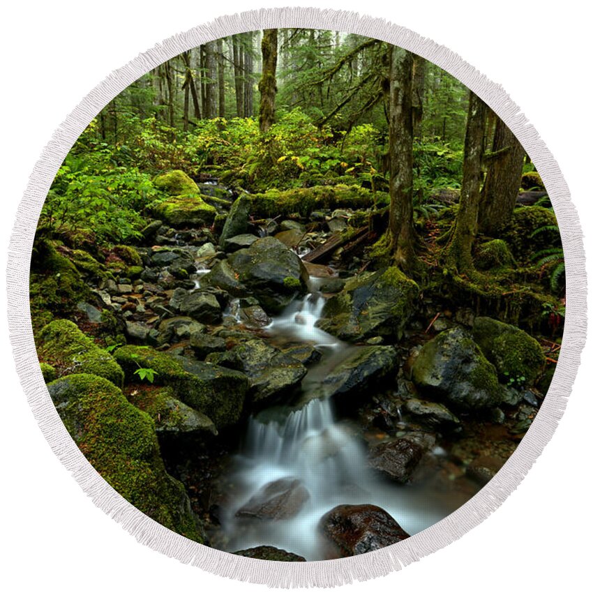 Mt Baker Round Beach Towel featuring the photograph Flowing Through The Pacific Northwest by Adam Jewell