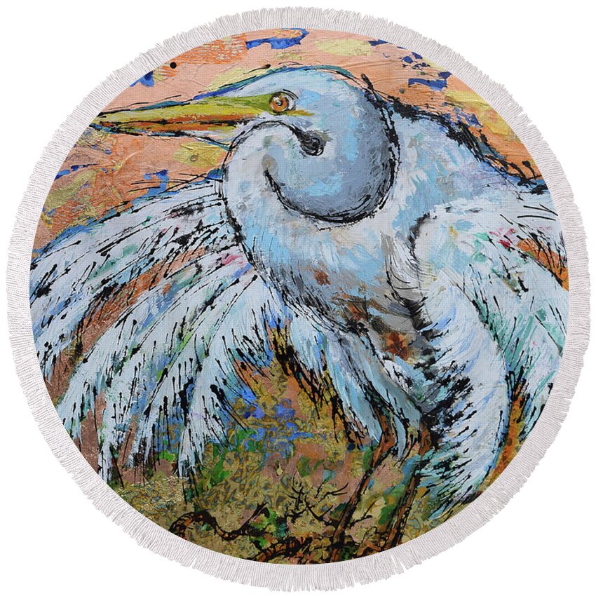  Round Beach Towel featuring the painting Fluffy Feathers by Jyotika Shroff