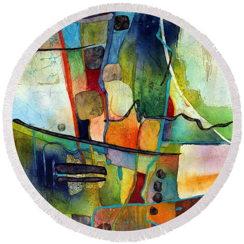 Abstract Round Beach Towel featuring the painting Fluvial Mosaic by Hailey E Herrera