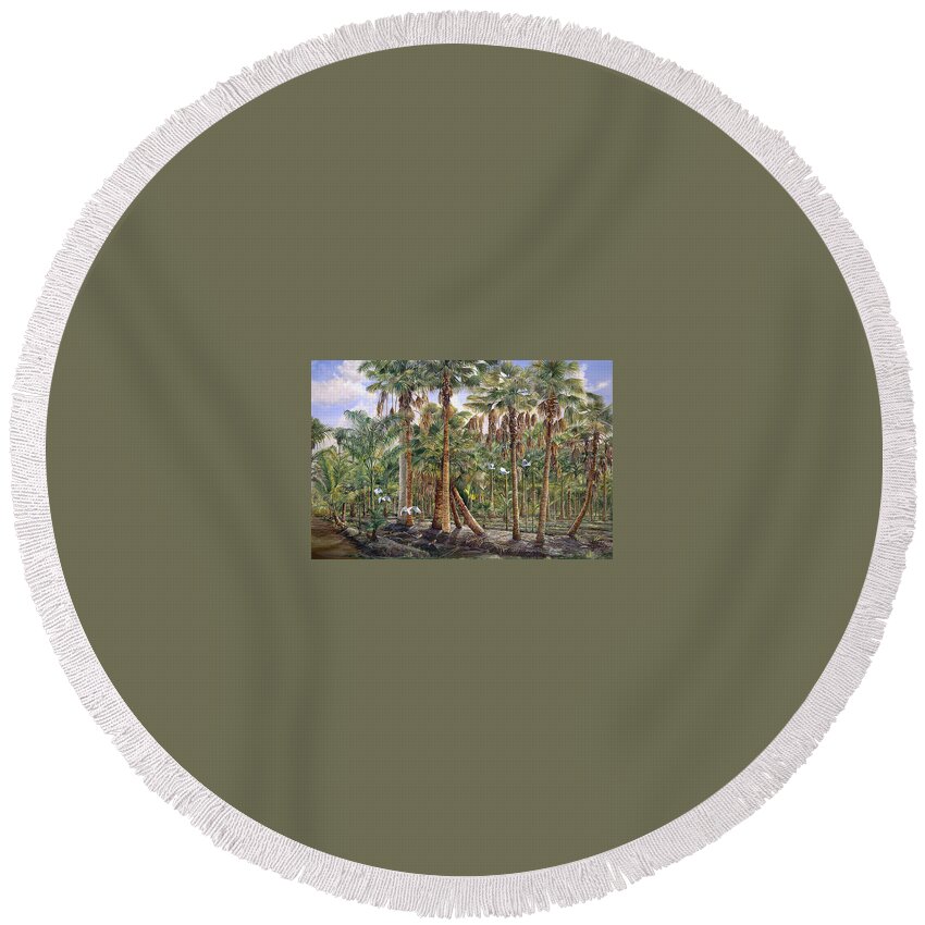 Landscape Round Beach Towel featuring the painting Fly-By by AnnaJo Vahle