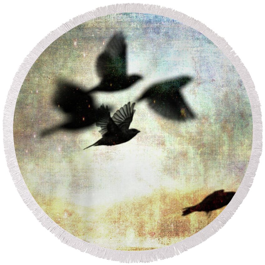 Birds Round Beach Towel featuring the photograph Fly with the Mood by Randi Grace Nilsberg