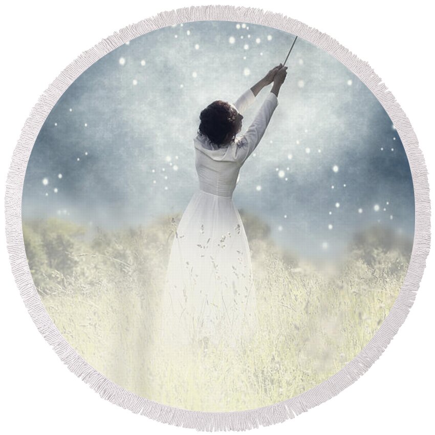 Female Round Beach Towel featuring the photograph Flying away by Joana Kruse