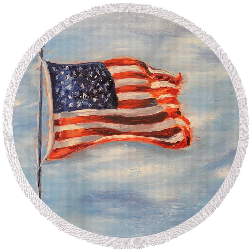 Flag Round Beach Towel featuring the painting Flying Colors by Daniel W Green