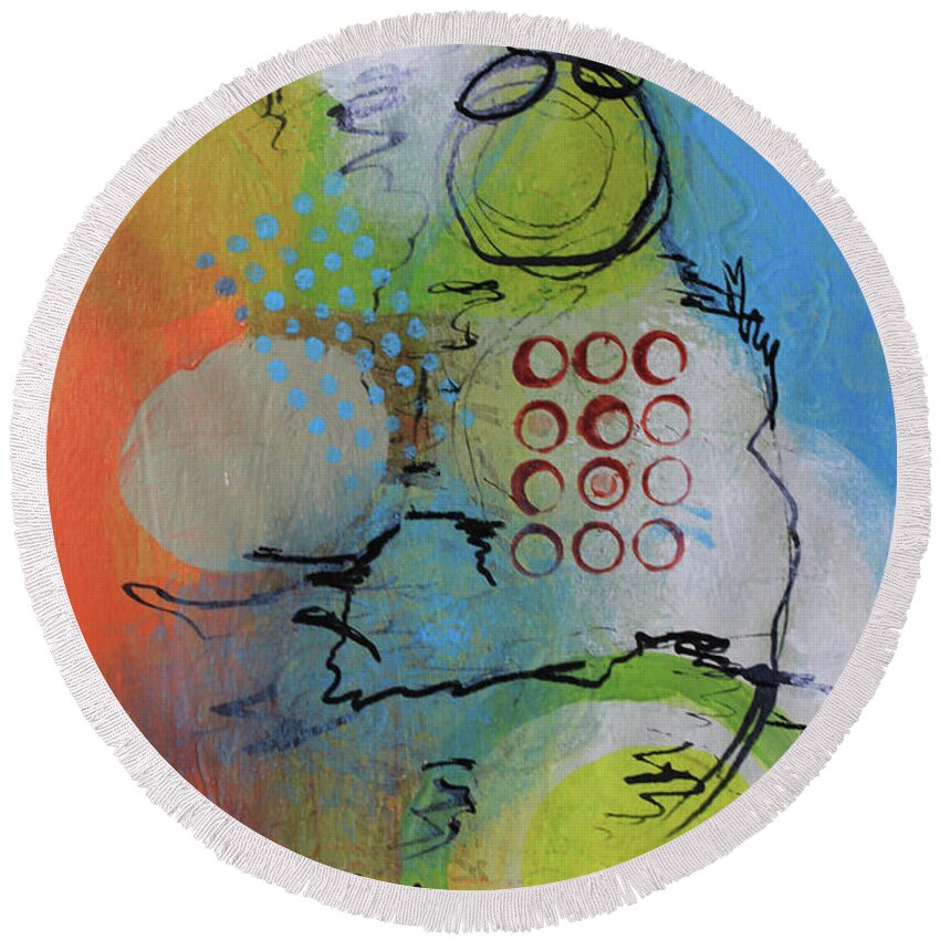 White Round Beach Towel featuring the mixed media Flying in the Clouds by April Burton