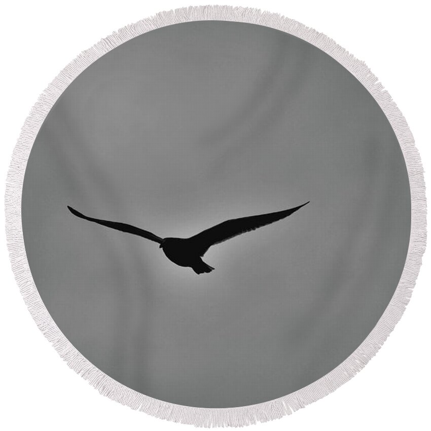 Bird Round Beach Towel featuring the photograph Flying Silhouette by Lori Tambakis