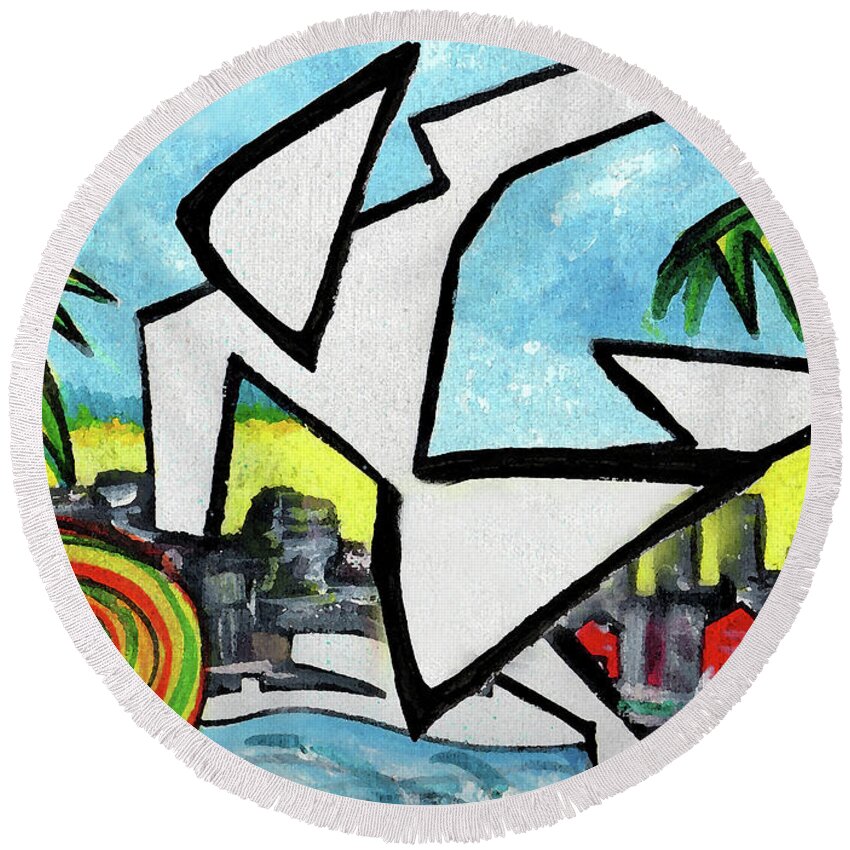 Abstract Round Beach Towel featuring the painting FlyingGurleee by Jorge Delara