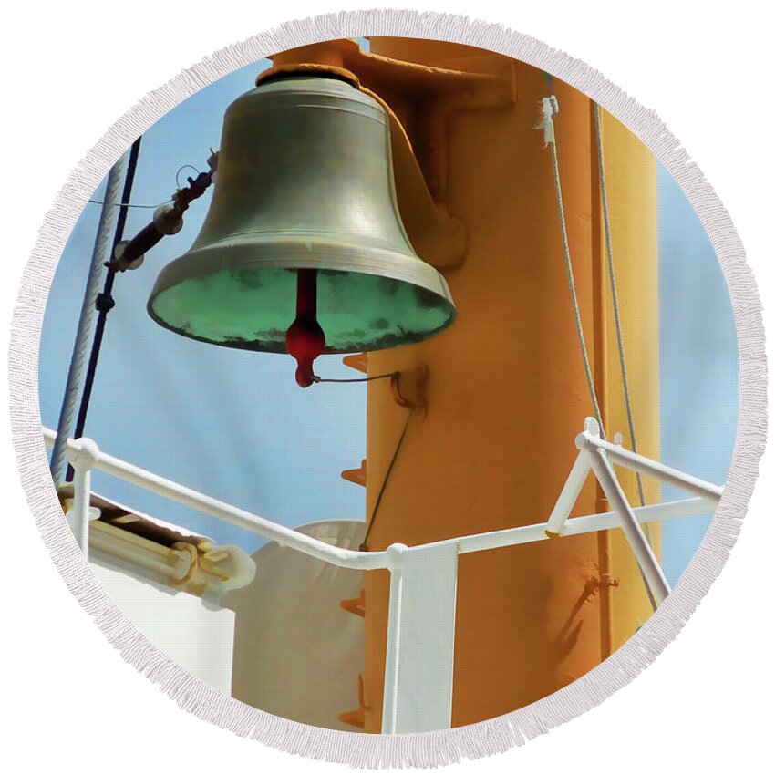 Fog Bell Round Beach Towel featuring the painting Fog bell by Jeelan Clark