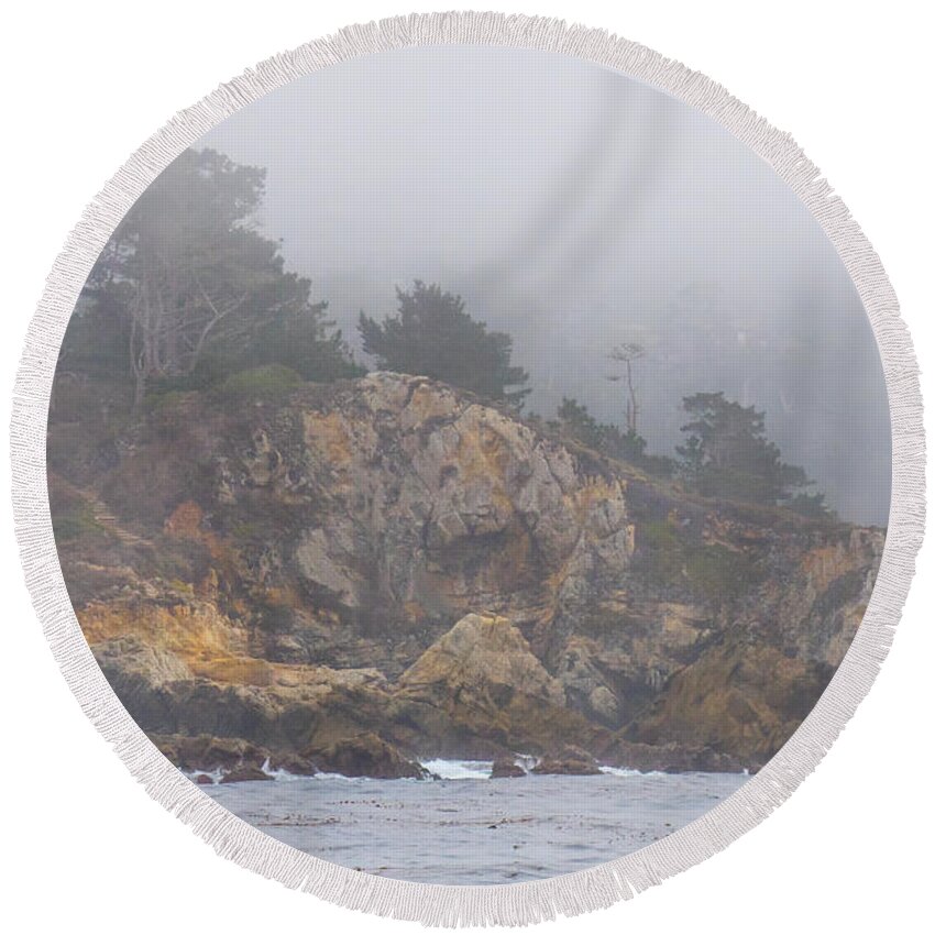 Fog Round Beach Towel featuring the photograph Foggy Day at Point Lobos by Derek Dean