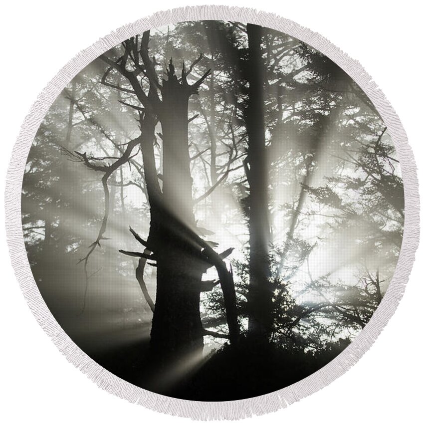 Oregon Round Beach Towel featuring the photograph Foggy Flares by Wesley Aston