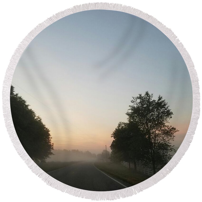 Foggy Morning In May Round Beach Towel featuring the photograph Foggy Morning in May by Maria Urso