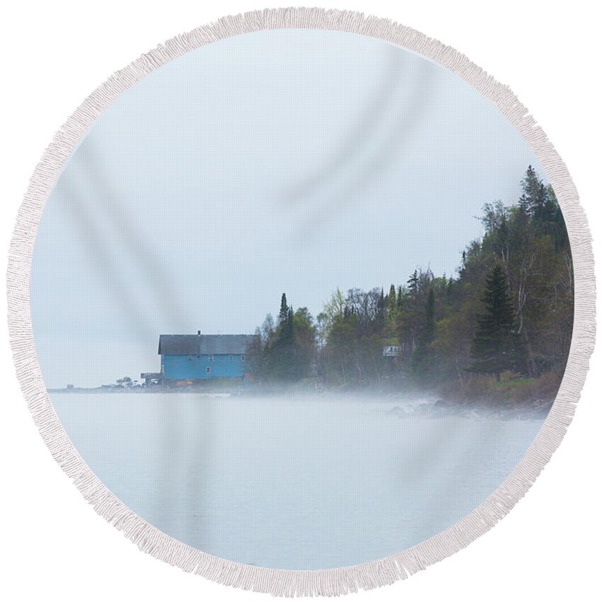 Silver Islet Round Beach Towel featuring the photograph Foggy Store by Linda Ryma