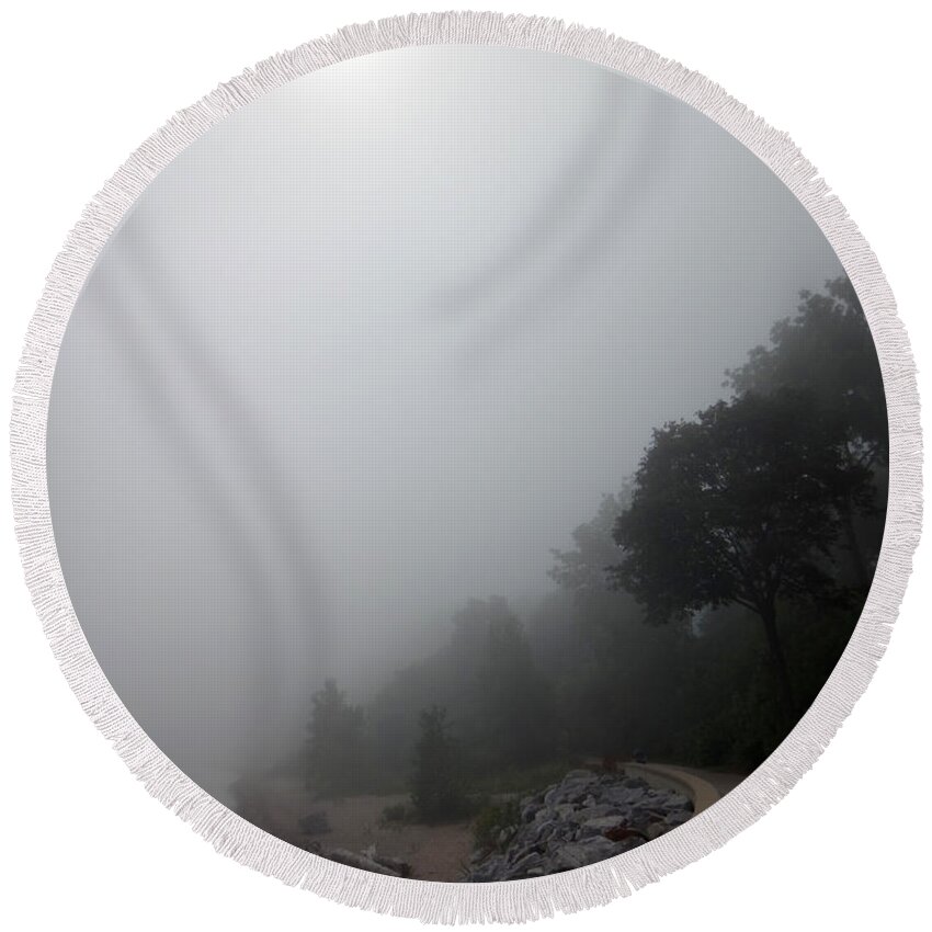 Trail Round Beach Towel featuring the photograph Foggy Trail by Brooke Bowdren