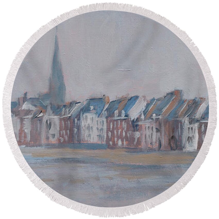 Maastricht Round Beach Towel featuring the painting Foggy Wyck by Nop Briex