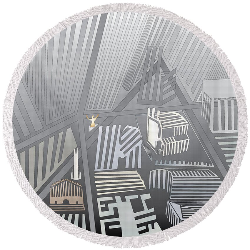 City Round Beach Towel featuring the digital art Folded City by Kevin McLaughlin