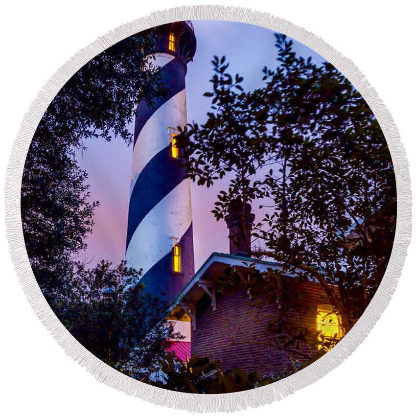 Lighthouse Round Beach Towel featuring the photograph Follow The Light by Marvin Spates