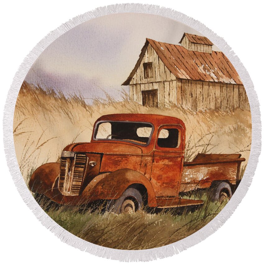 Country Round Beach Towel featuring the painting Fond Country Memories by James Williamson