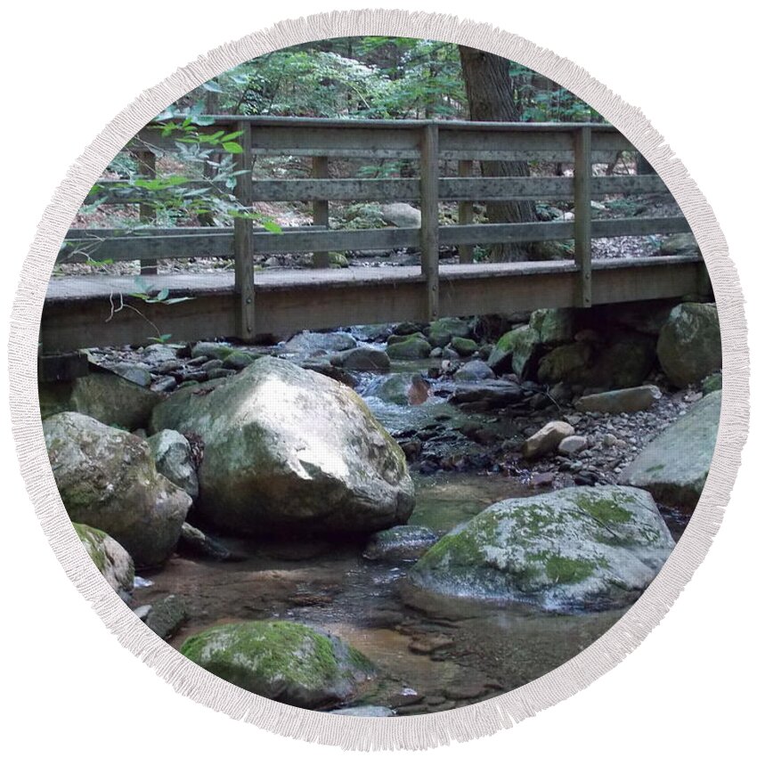 North Adams Round Beach Towel featuring the photograph Foot Bridge over Notch Brook by Catherine Gagne