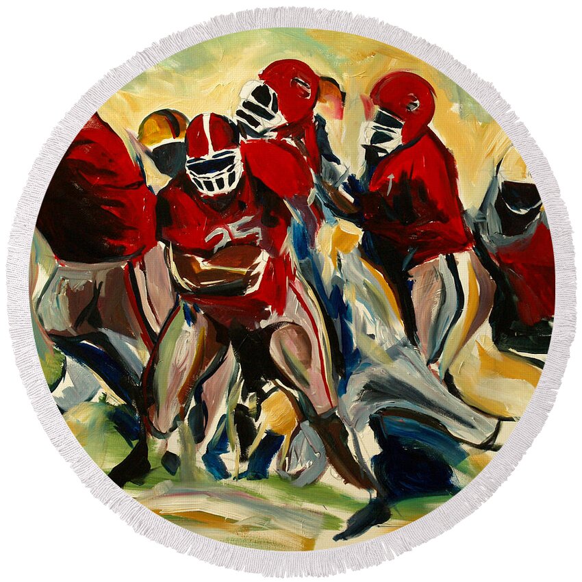  Round Beach Towel featuring the painting Football Pack by John Gholson