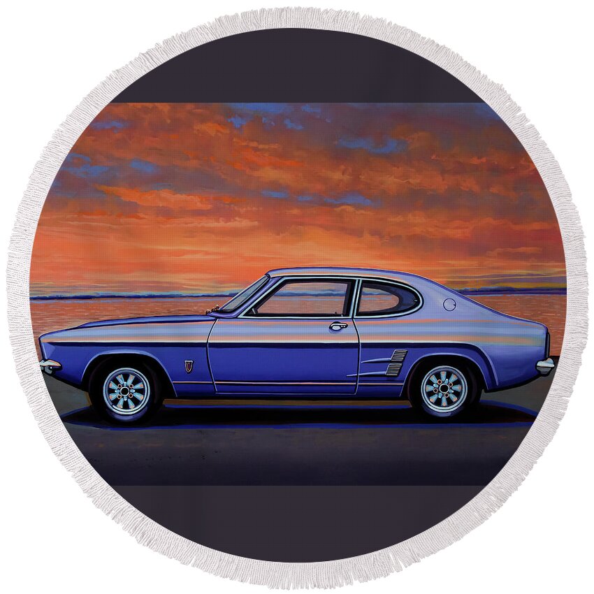 Ford Capri Round Beach Towel featuring the painting Ford Capri 1969 Painting by Paul Meijering