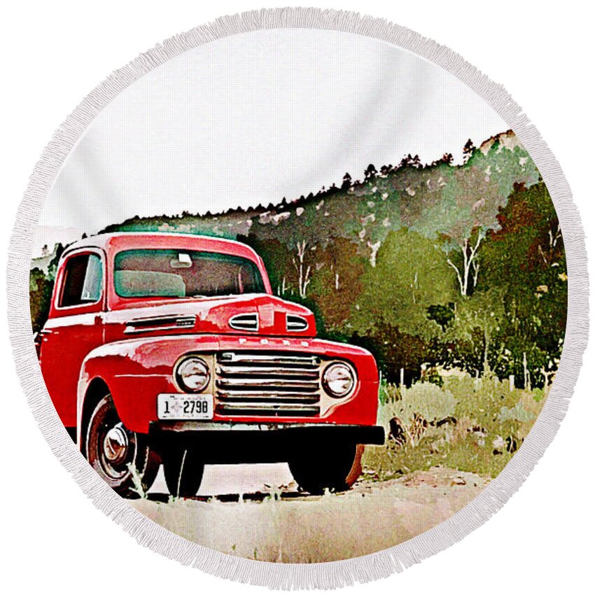 Ford F-1 Round Beach Towel featuring the digital art Ford F-1 by Lora Battle