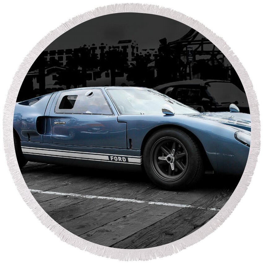 Ford Gt40 Round Beach Towel featuring the photograph Ford G T 40 - Blue by Gene Parks