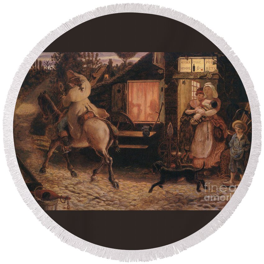 Ford Madox Brown Round Beach Towel featuring the painting Ford Madox Brown Traveller by MotionAge Designs