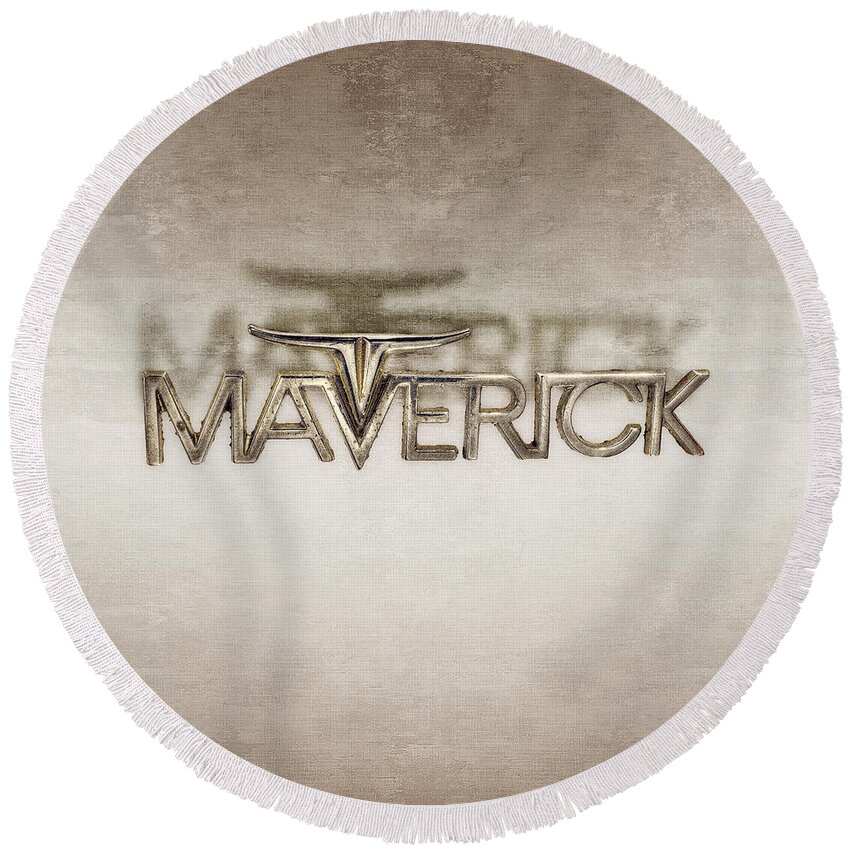 Automotive Round Beach Towel featuring the photograph Ford Maverick Badge by YoPedro