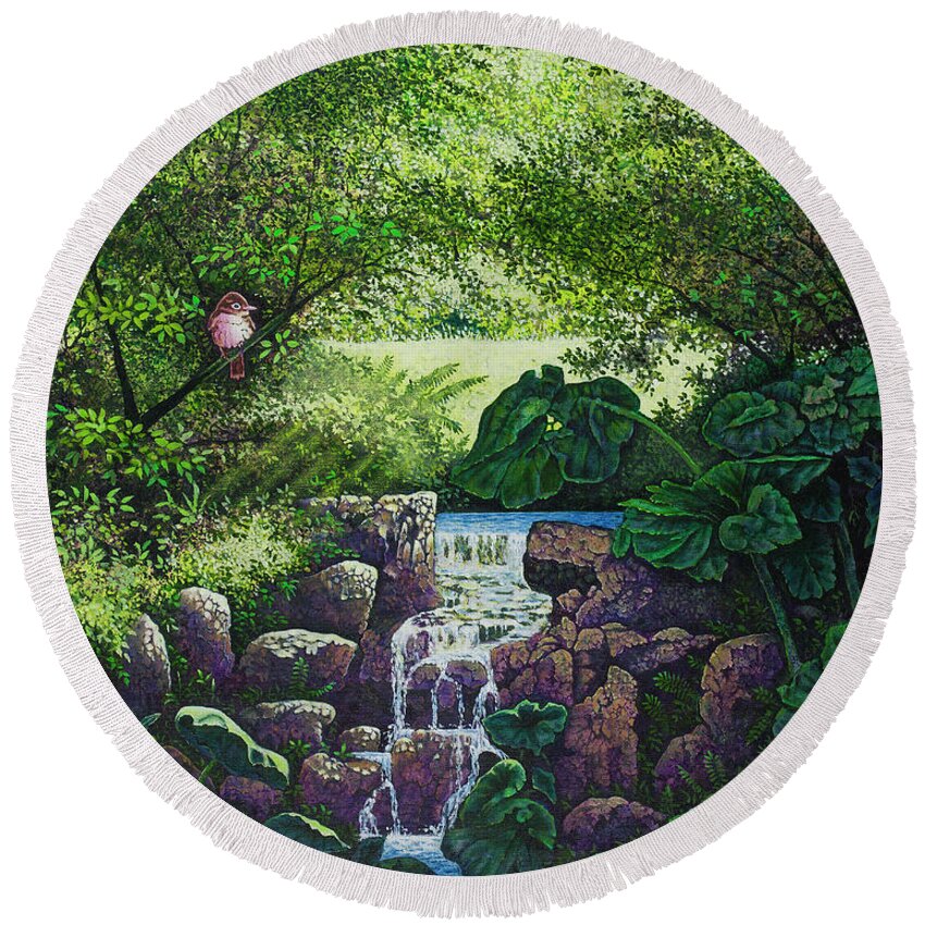Brook Round Beach Towel featuring the painting Forest Brook IV by Michael Frank