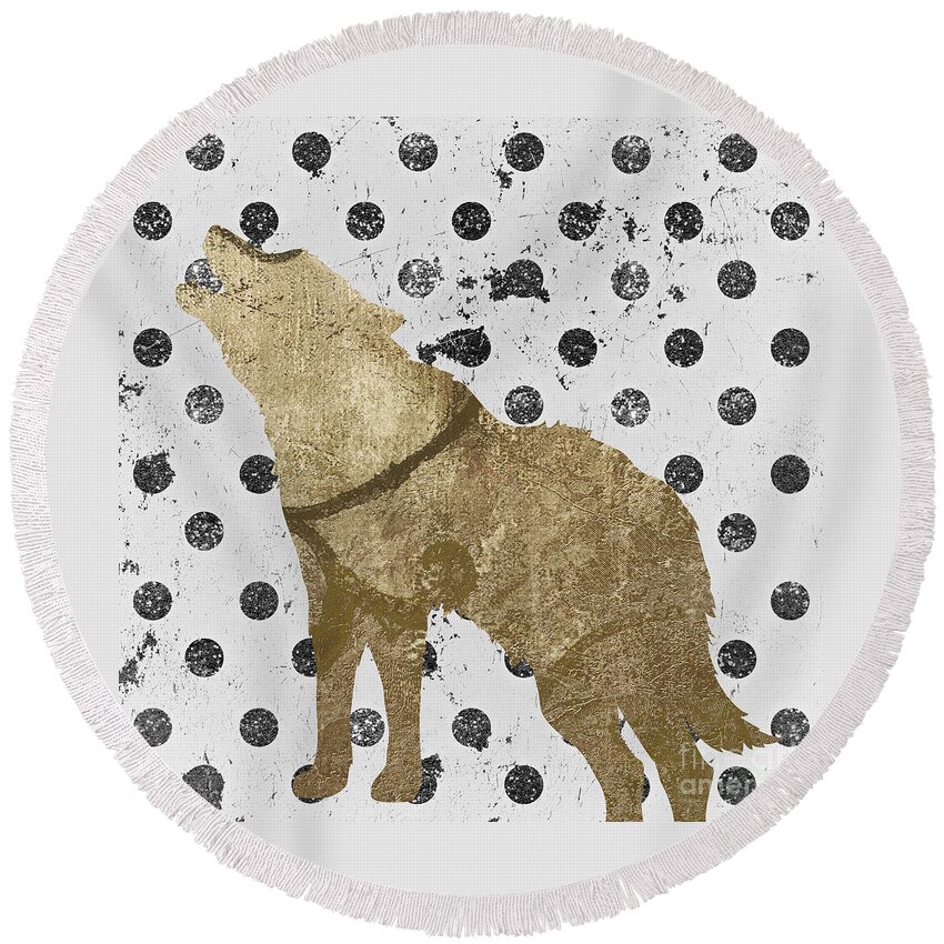 Wolf Round Beach Towel featuring the painting Forest Glam Wolf by Mindy Sommers