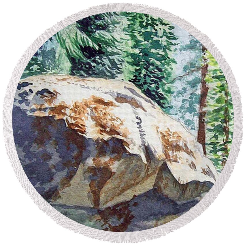 Sequoia Round Beach Towel featuring the painting Forest by Irina Sztukowski