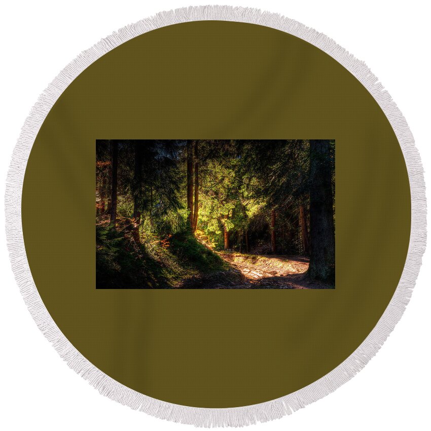 Forest Round Beach Towel featuring the photograph Forest by Jackie Russo