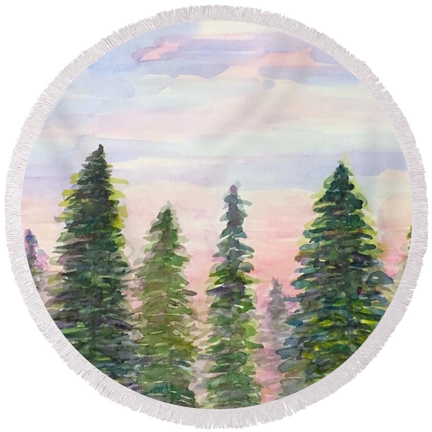 Nature Round Beach Towel featuring the painting Dawn  by Wonju Hulse