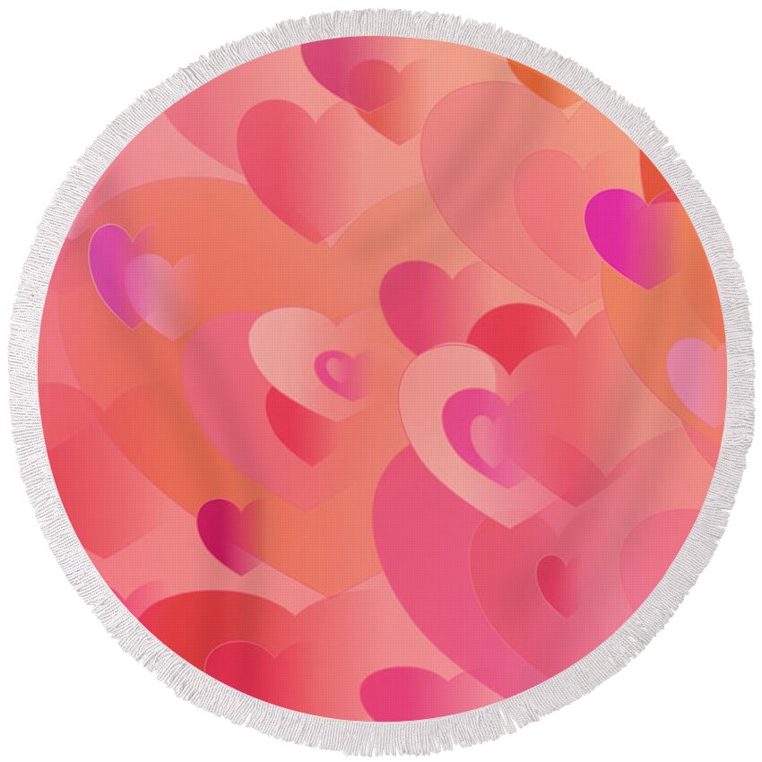 Hearts Round Beach Towel featuring the painting Forever Hearts by Denise F Fulmer