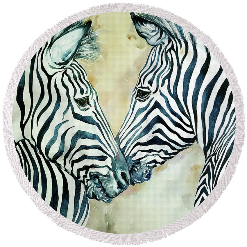 Zebra Round Beach Towel featuring the painting Forget Me Not by Arti Chauhan
