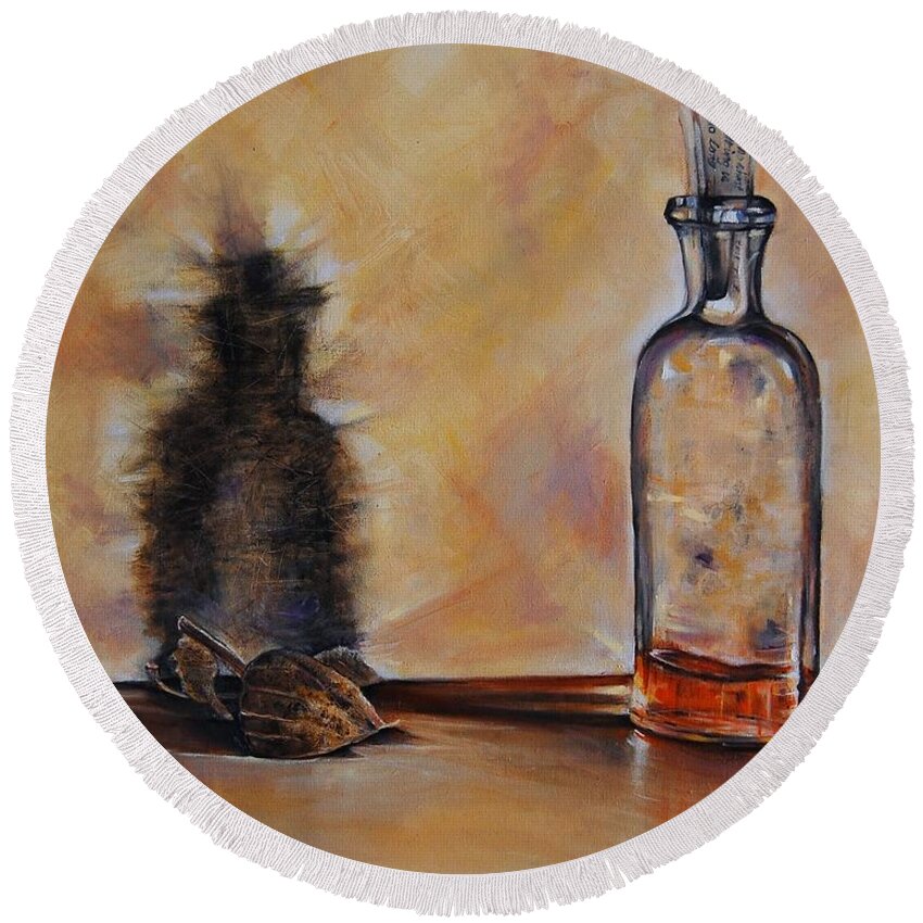 Whiskey Bottle Round Beach Towel featuring the painting Forgetting Is So Long by Jean Cormier